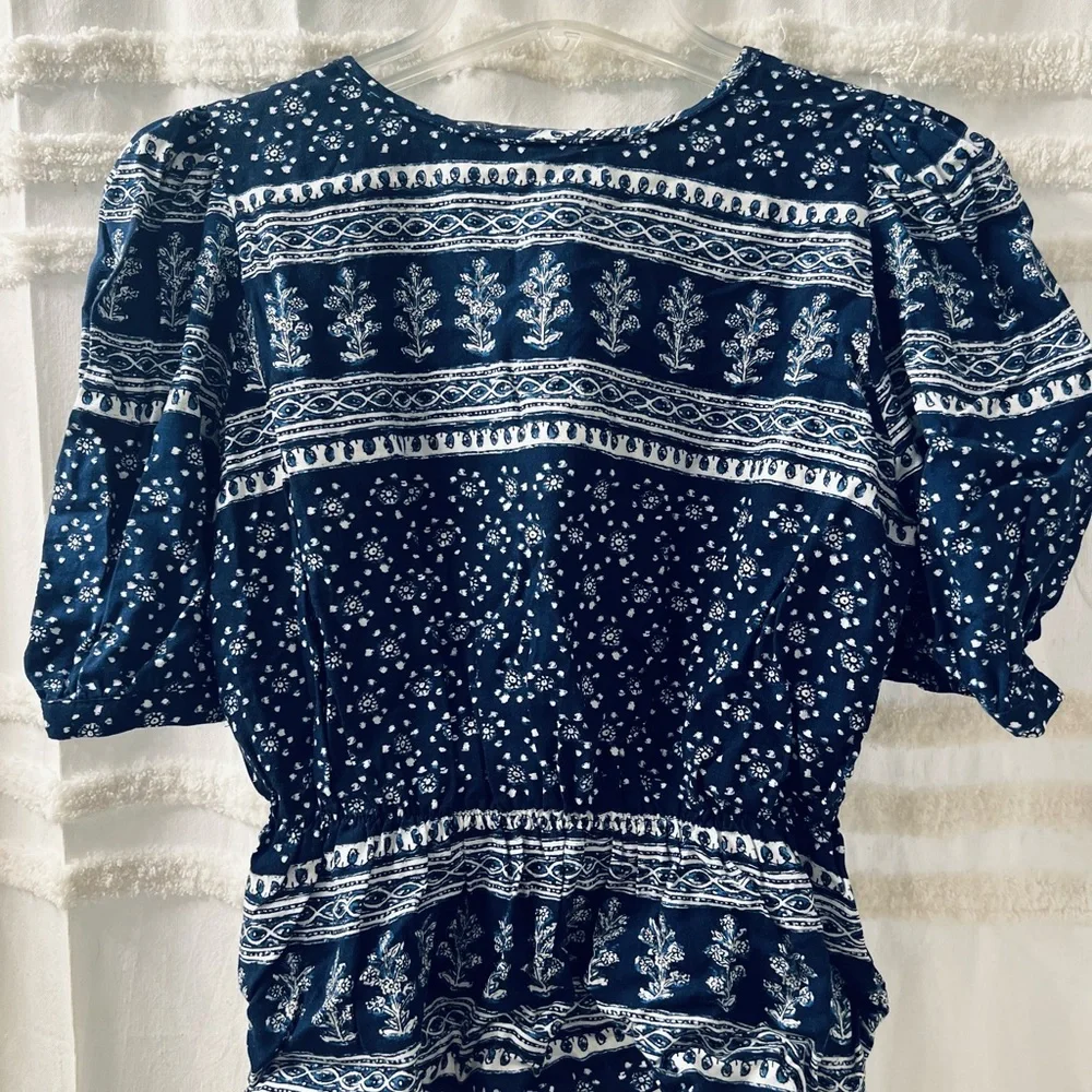 Zara Navy Blue Patterned Blouse